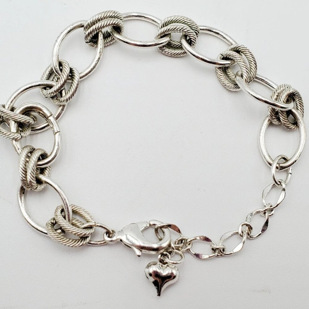 Silver Tone Chain Link Heart Bracelet